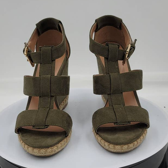Merona Olive Green Vegan Suede Wedge Espadrille Sandal 6.5 - Picture 1 of 7